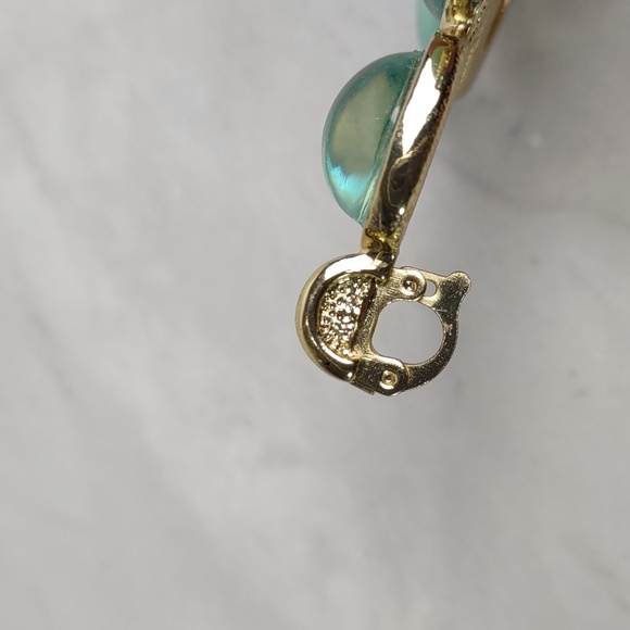 Aqua/Goldtone Cabochon Cross Enhancer Necklace - Picture 9 of 9